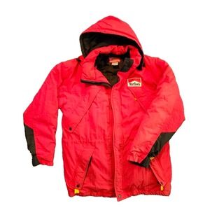Vintage Marlboro Country Store Red Down Puffer Jacket Hooded Mens Medium 75156